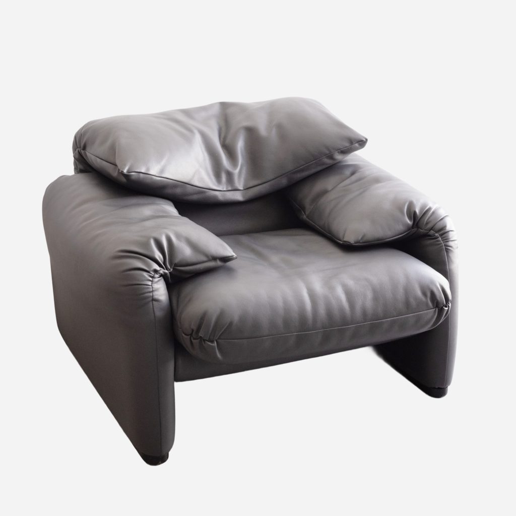 Cassina Maralunga Leather Armchair Grey